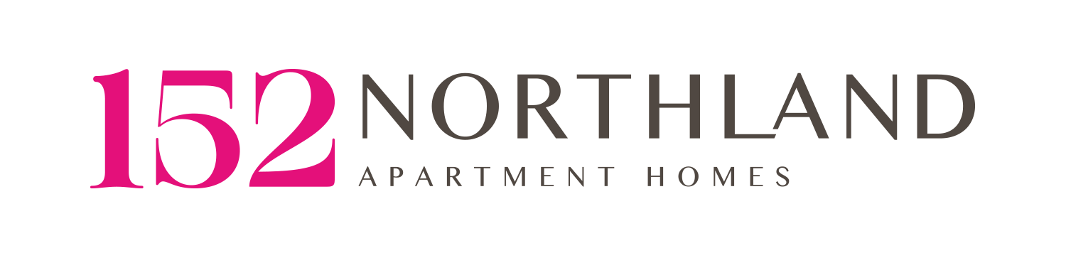 The image shows a logo with the text "152 NORTHLAND APARTMENT HOMES" on a green background.